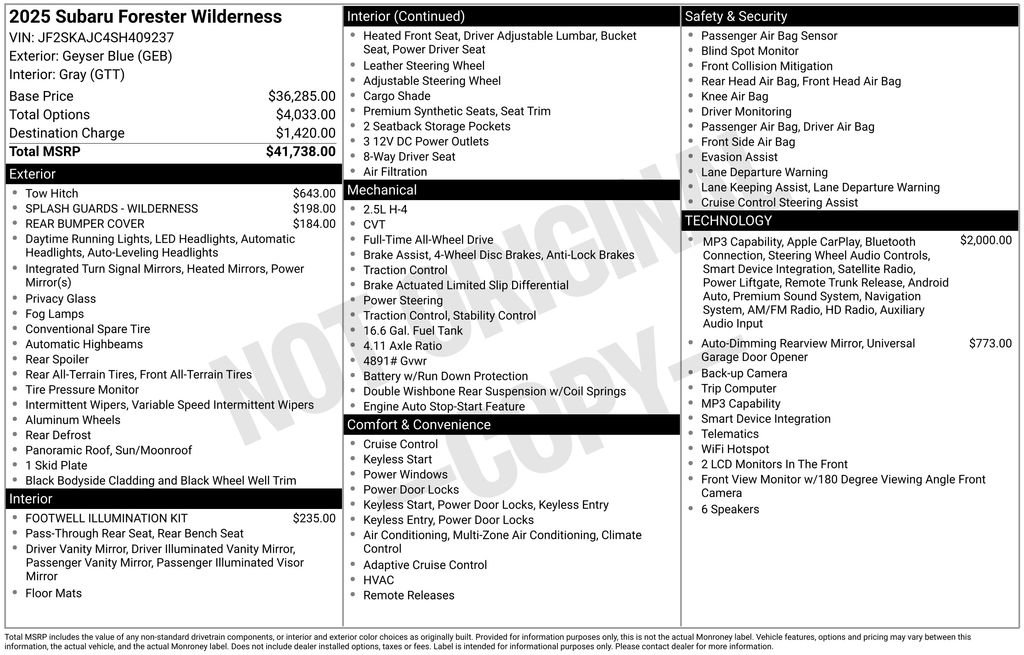 Certified 2025 Subaru Forester Wilderness AWD/4WD image 7