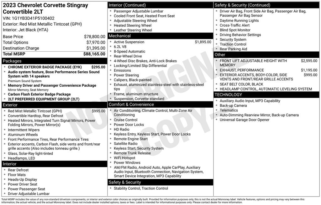 Used 2023 Chevrolet Corvette Stingray Preferred Conv w/ Chrome Exterior Badge Package RWD image 6