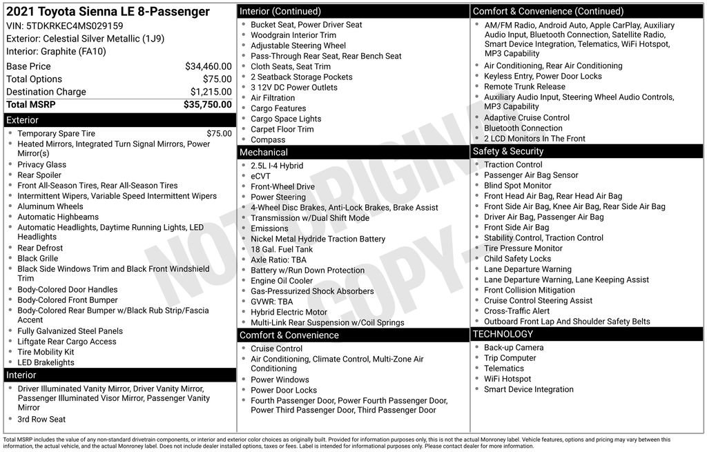Used 2021 Toyota Sienna LE FWD image 36