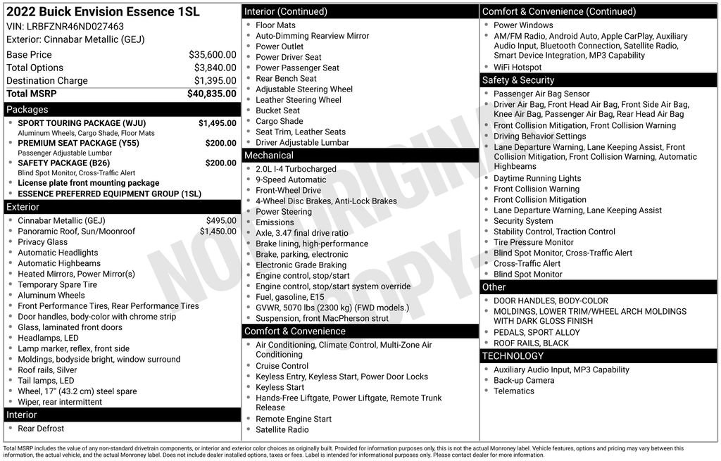 Used 2022 Buick Envision Essence w/ Sport Touring Package image 13