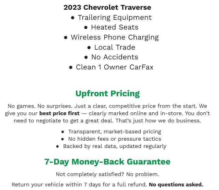 Used 2023 Chevrolet Traverse LT w/ LPO, Floor Liner Package AWD/4WD image 2