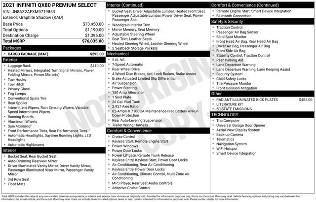 Used 2021 INFINITI QX80 Premium Select w/ Cargo Package image 16