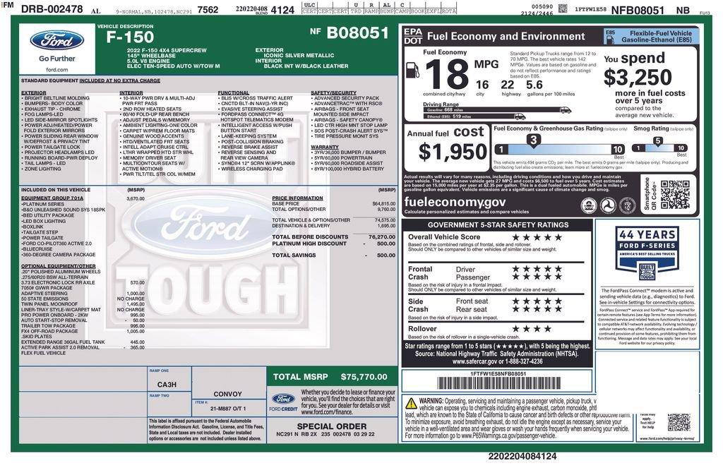Used 2022 Ford F150 Platinum w/ Equipment Group 701A High AWD/4WD image 4
