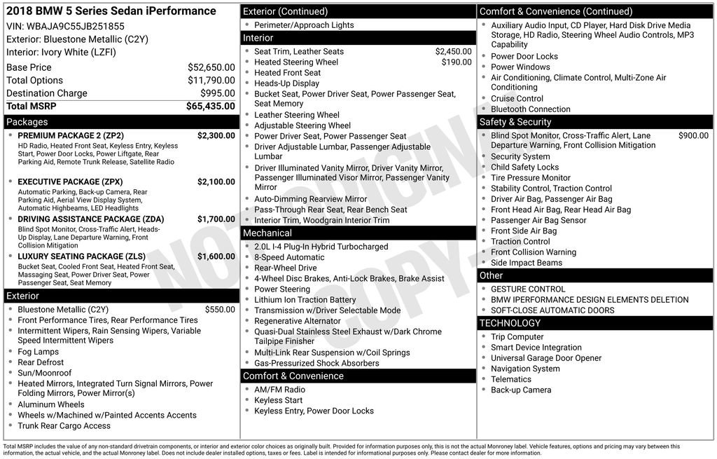 Used 2018 BMW 530e w/ Premium Package 2 image 11