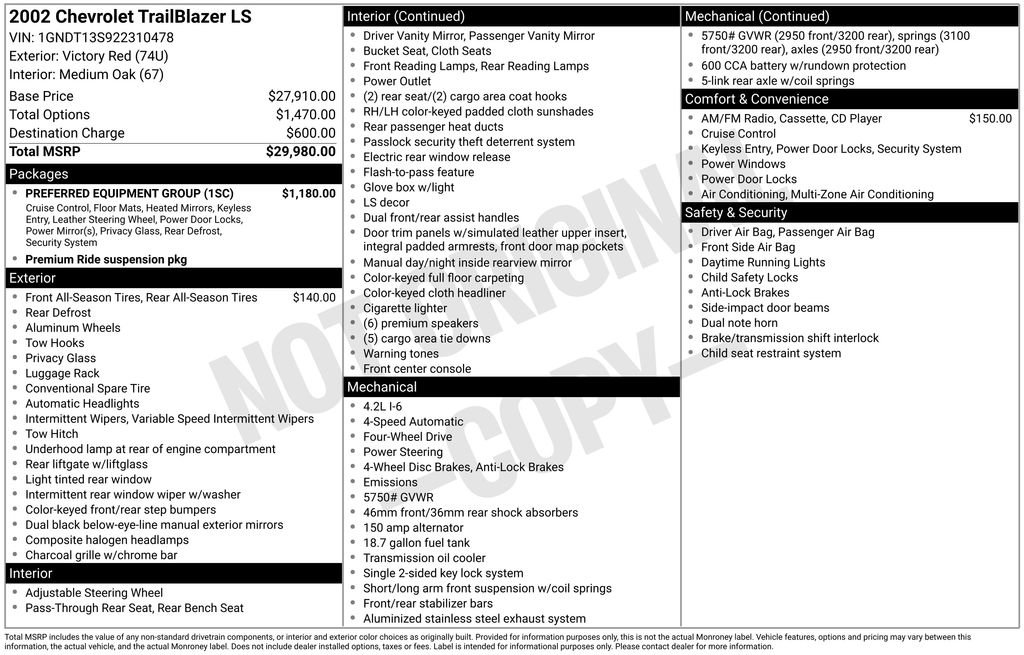 Used 2002 Chevrolet TrailBlazer LS w/ Preferred Equipment Group image 34