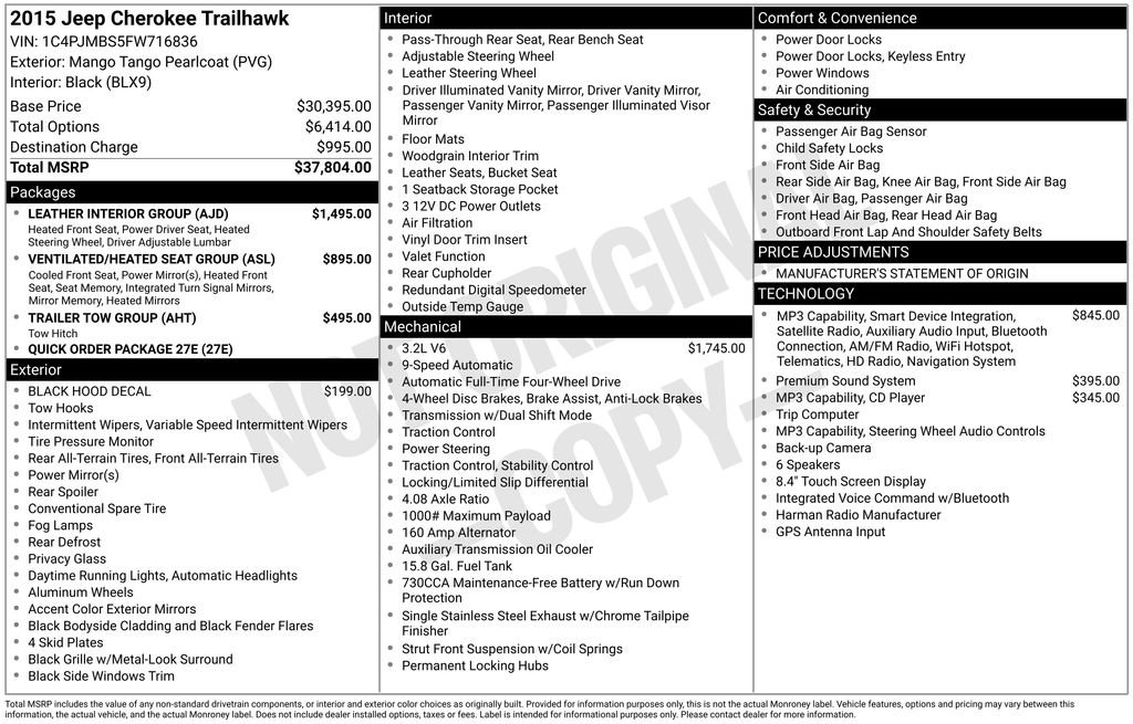 Used 2015 Jeep Cherokee Trailhawk w/ Leather Interior Group image 4