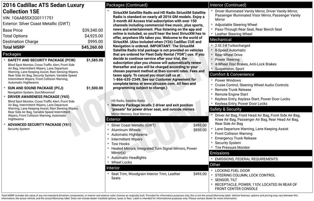 Used 2016 Cadillac ATS Luxury w/ Safety and Security Package image 15