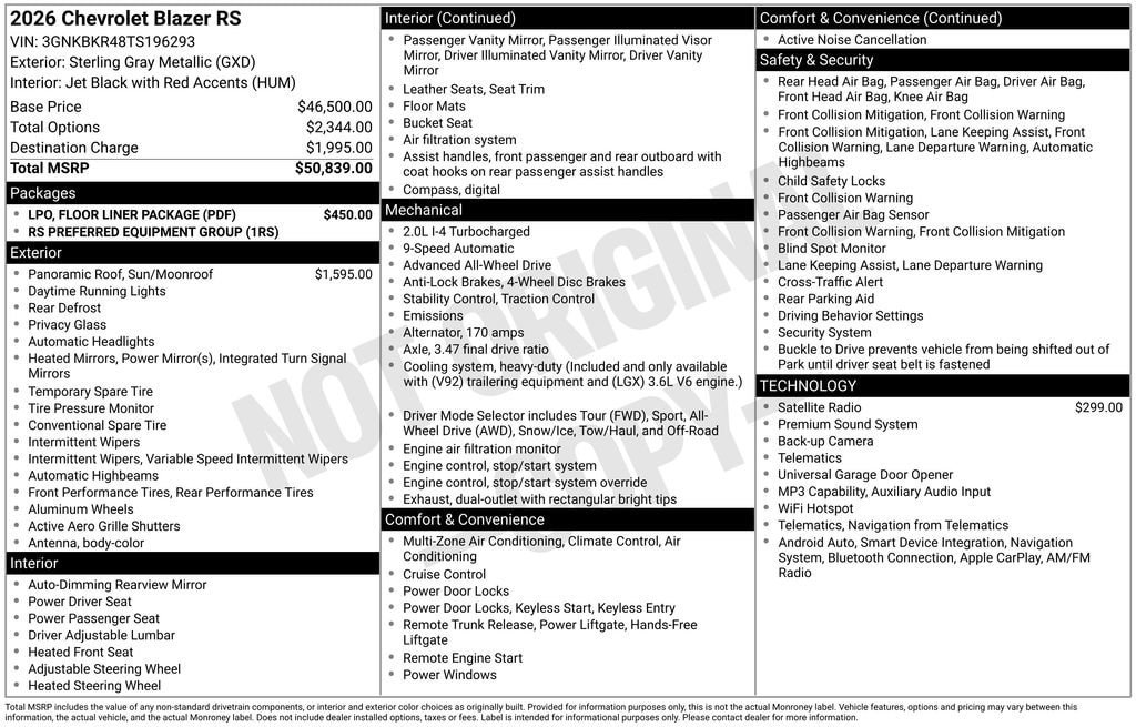 New 2026 Chevrolet Blazer RS w/ LPO, Floor Liner Package AWD/4WD image 5