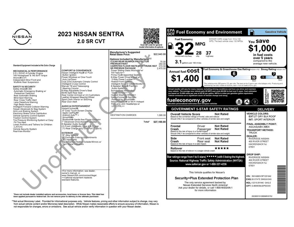 Used 2023 Nissan Sentra SR w/ SR Premium Package FWD image 5
