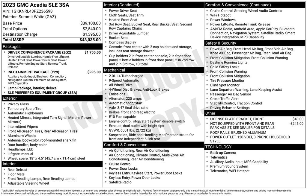 Certified 2023 GMC Acadia SLE w/ Driver Convenience Package AWD/4WD image 2