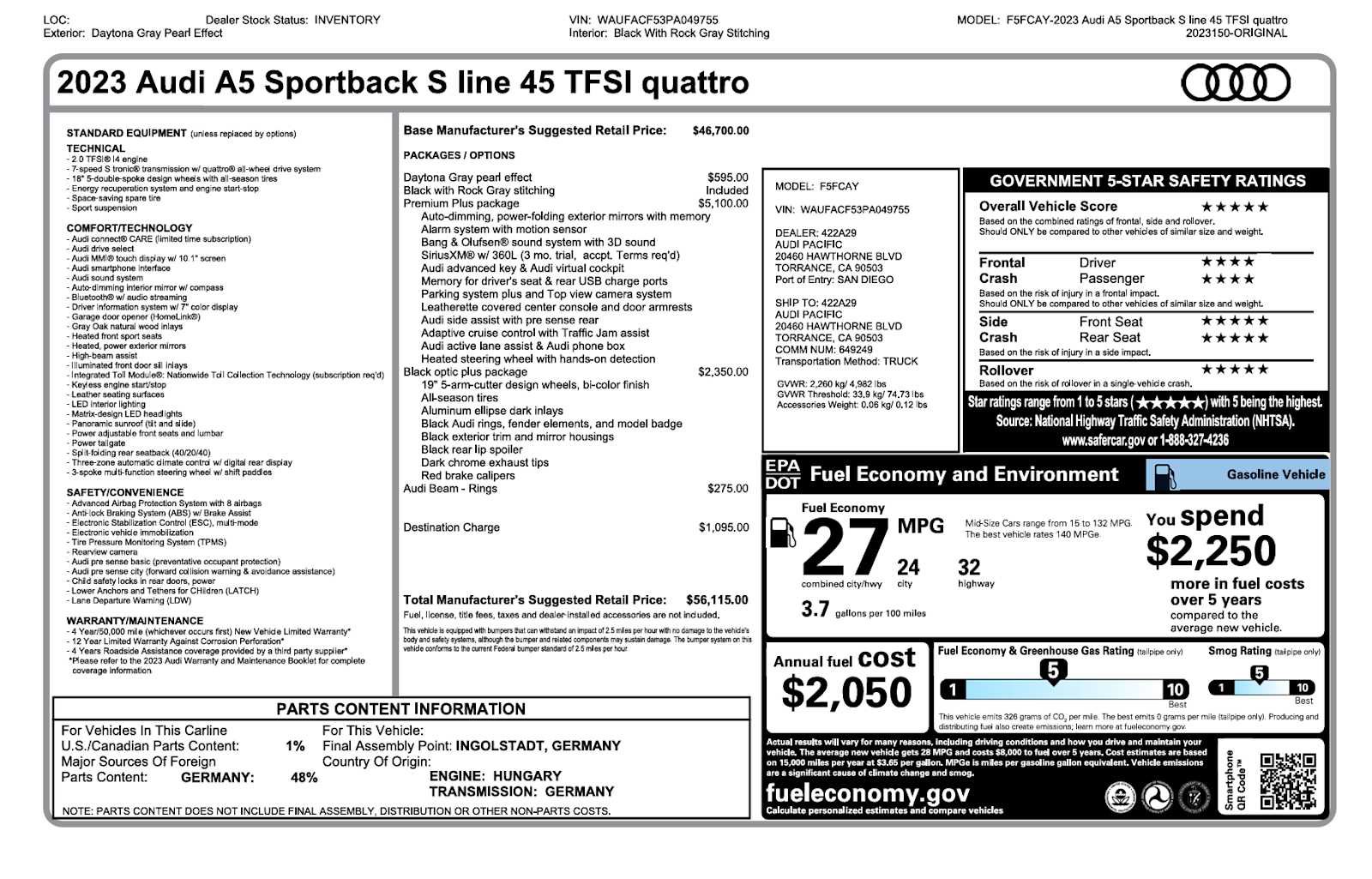 Certified 2023 Audi A5 2.0T Premium Plus w/ Premium Plus AWD/4WD image 3