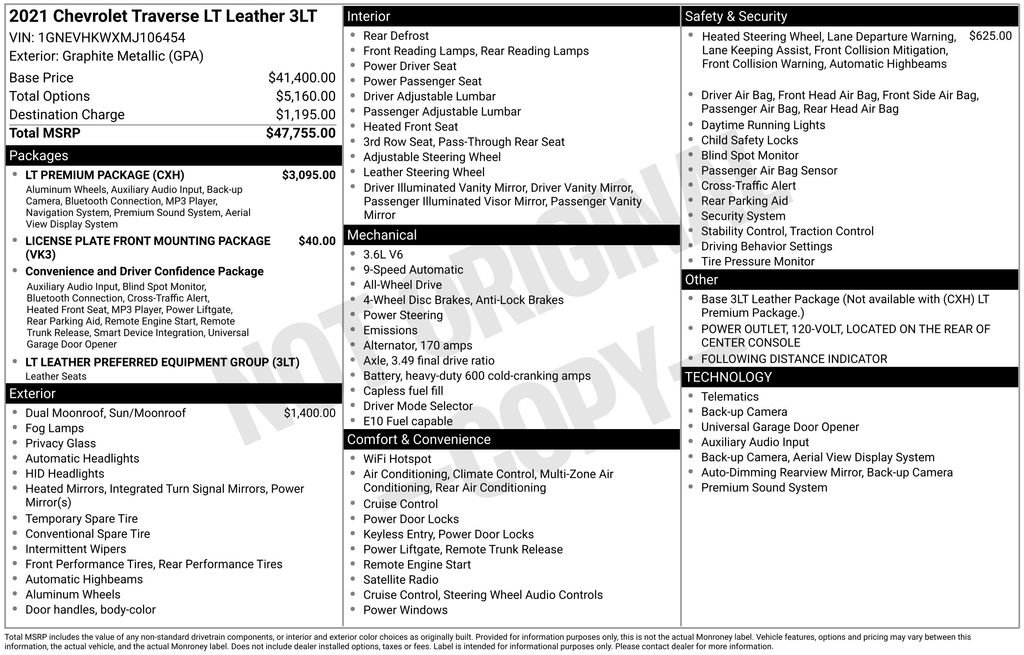 Used 2021 Chevrolet Traverse LT w/ LT Premium Package image 2