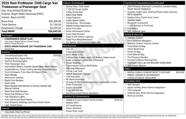 New 2026 RAM ProMaster 2500 w/ Convenience Group FWD image 7