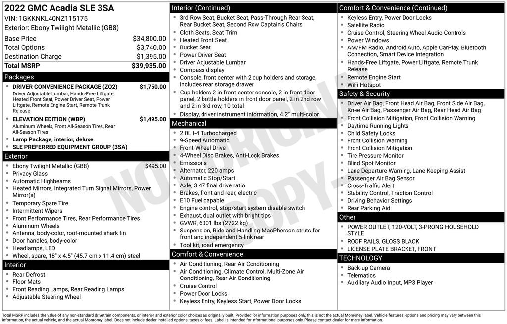 Used 2022 GMC Acadia SLE w/ Driver Convenience Package image 53