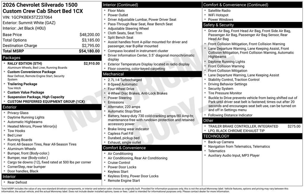 New 2026 Chevrolet Silverado 1500 Custom w/ Rally Edition image 10