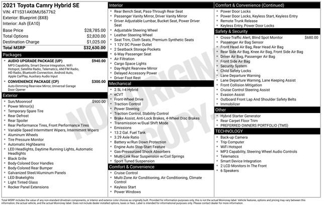 Used 2021 Toyota Camry SE w/ Audio Upgrade Package FWD image 32