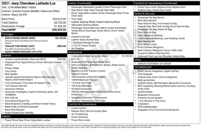 Used 2021 Jeep Cherokee Latitude Lux w/ Sun & Sound Group AWD/4WD image 20