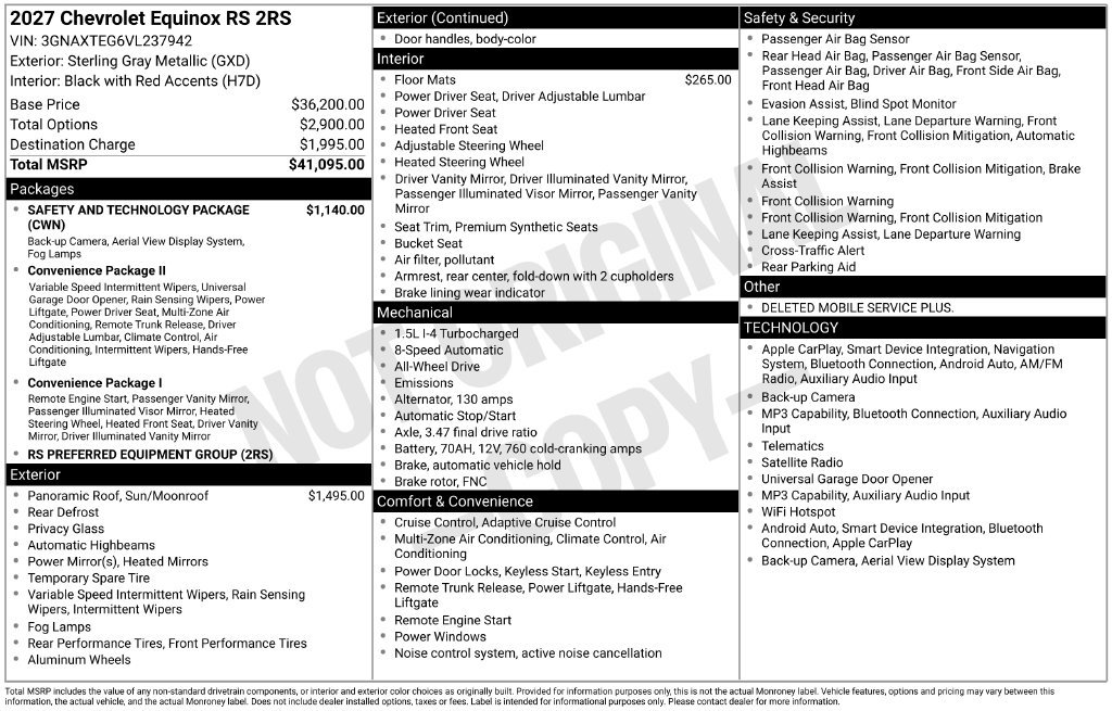 New 2027 Chevrolet Equinox RS w/ Safety and Technology Package AWD/4WD image 4