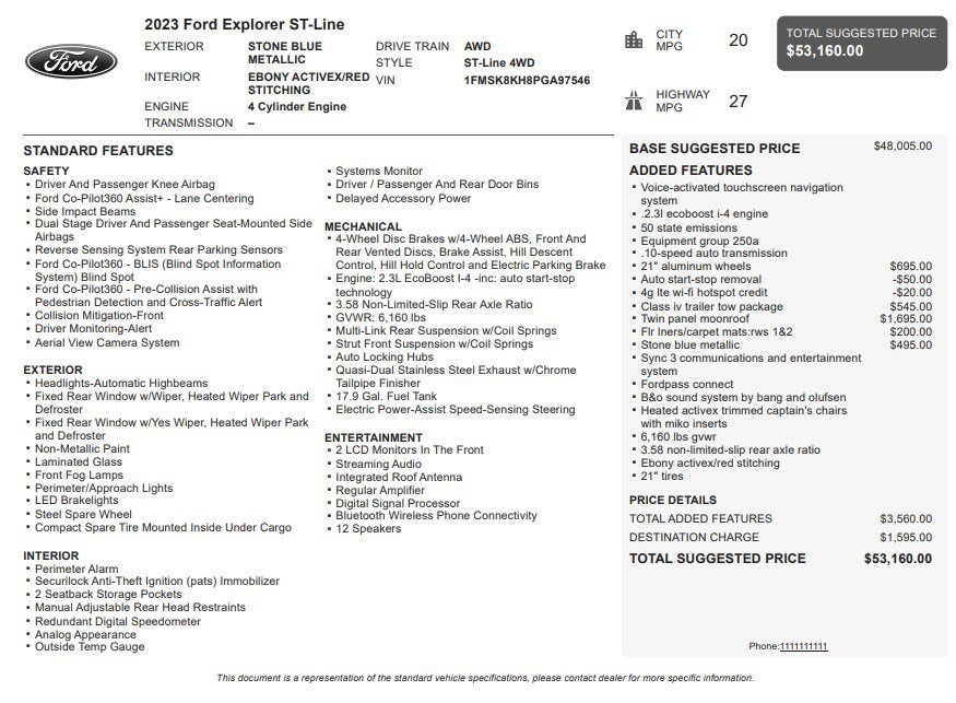 Used 2023 Ford Explorer ST-Line w/ Class IV Trailer Tow Package AWD/4WD image 35