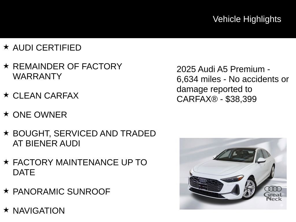 Certified 2025 Audi A5 2.0T Premium w/ Convenience Package AWD/4WD image 10