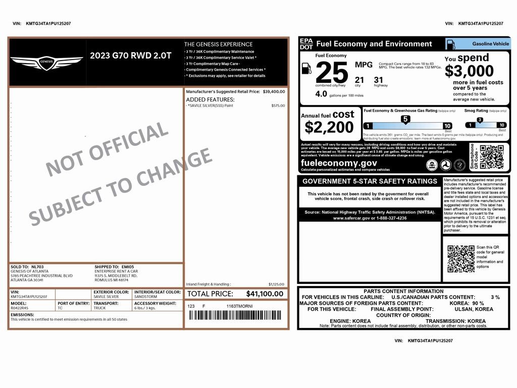 Used 2023 Genesis G70 2.0T image 2