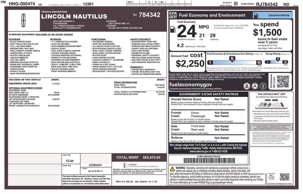 Used 2024 Lincoln Nautilus Reserve w/ Equipment Group 202A image 23