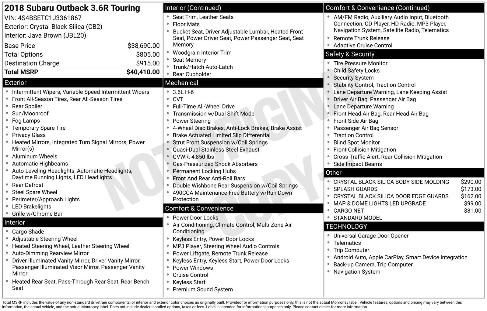 Used 2018 Subaru Outback 3.6R Touring image 7