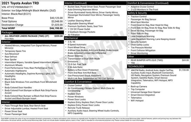 Certified 2021 Toyota Avalon TRD FWD image 33