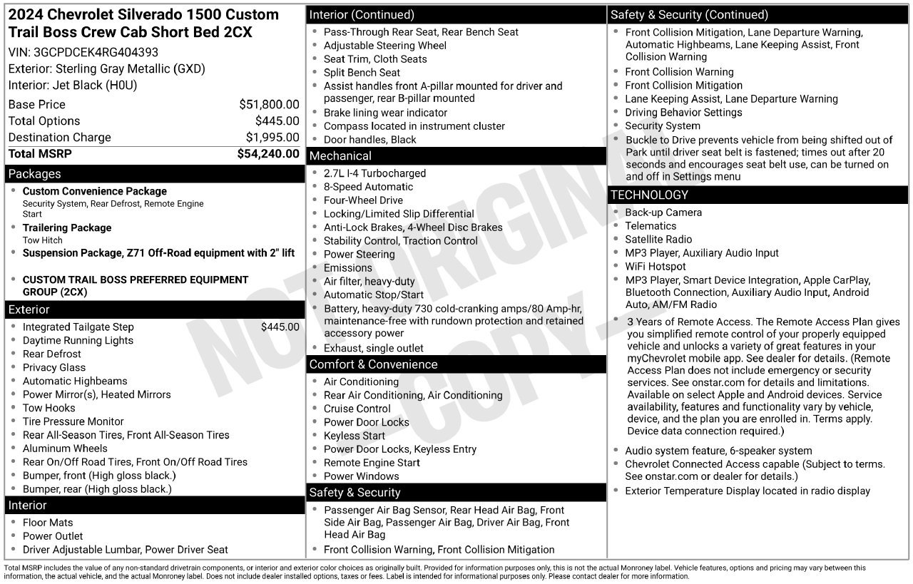 Used 2024 Chevrolet Silverado 1500 Custom Trail Boss AWD/4WD image 9