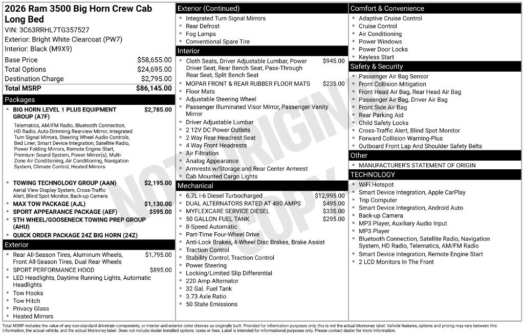 New 2026 RAM 3500 Big Horn AWD/4WD image 5