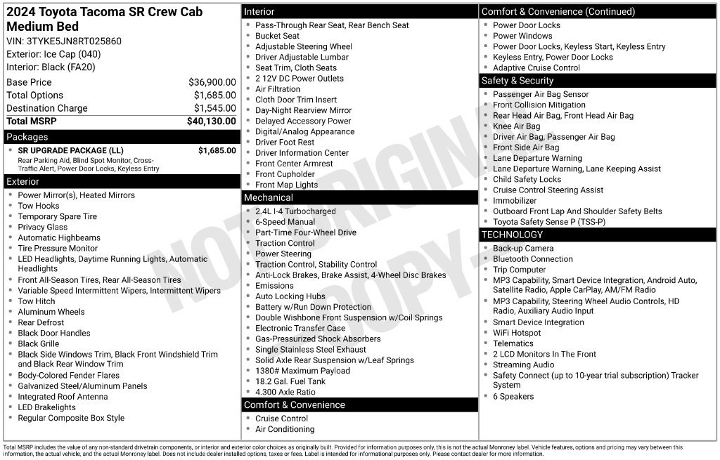 Used 2024 Toyota Tacoma SR w/ SR Upgrade Package AWD/4WD image 27