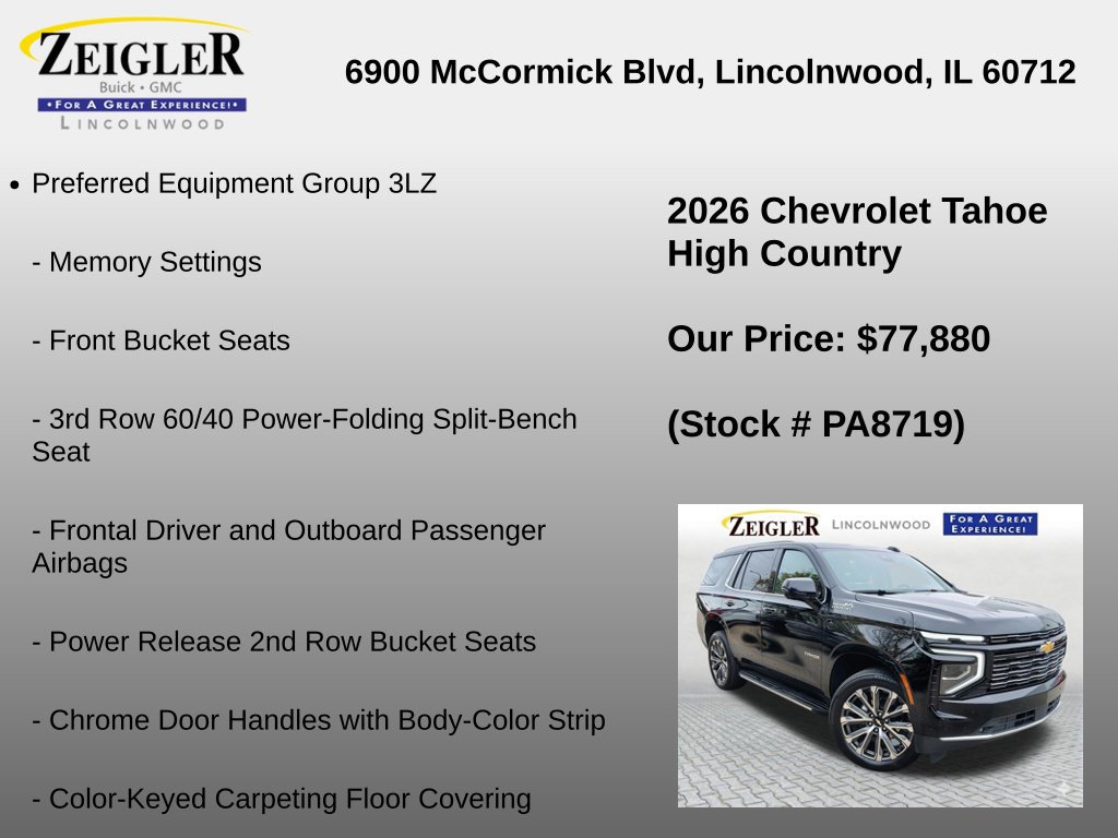 Certified 2026 Chevrolet Tahoe High Country w/ Sun And Tow Package AWD/4WD image 6