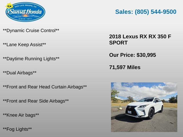 Used 2018 Lexus RX 350 F Sport w/ Cold Area Package AWD/4WD image 10