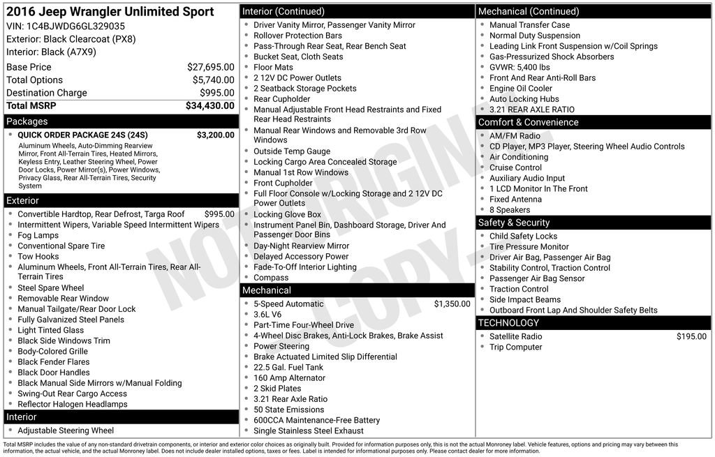 Used 2016 Jeep Wrangler Unlimited Sport w/ Quick Order Package 24S image 6