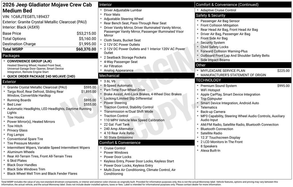 New 2026 Jeep Gladiator Mojave AWD/4WD image 37