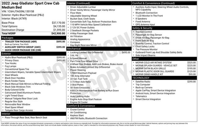 Used 2022 Jeep Gladiator Sport w/ Trailer Tow Package AWD/4WD image 36