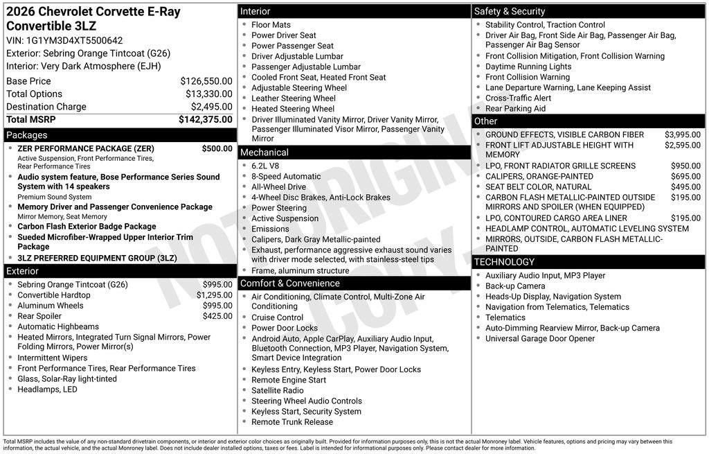 New 2026 Chevrolet Corvette E-Ray w/ ZER Performance Package image 9