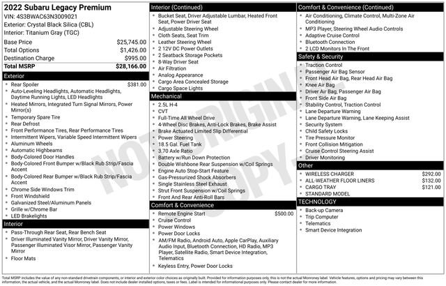 Used 2022 Subaru Legacy Premium image 5