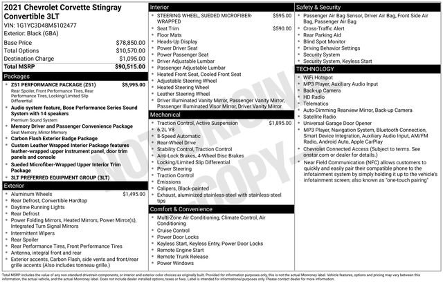 Used 2021 Chevrolet Corvette Stingray Premium Conv w/ Z51 Performance Package RWD image 64