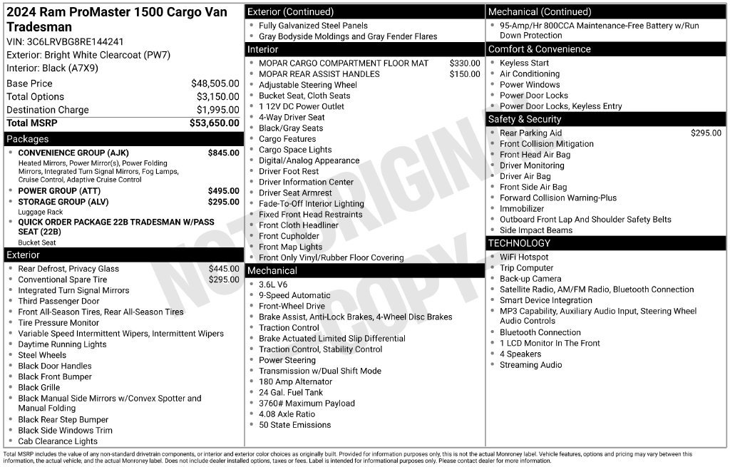 Used 2024 RAM ProMaster 1500 w/ Convenience Group FWD image 10
