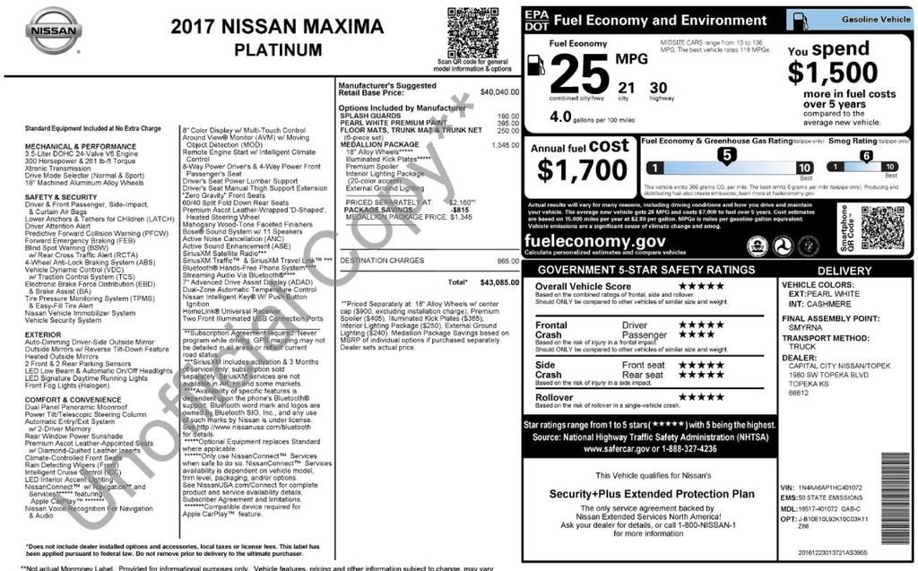 Used 2017 Nissan Maxima Platinum w/ Medallion Package image 31