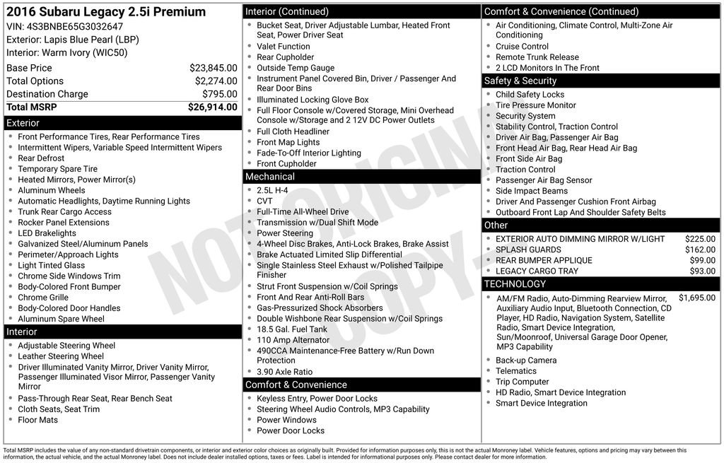 Used 2016 Subaru Legacy 2.5i Premium image 13