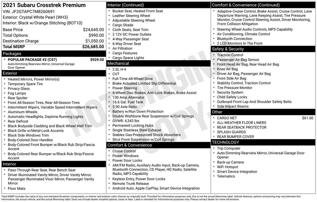 Used 2021 Subaru Crosstrek 2.0i Premium w/ Popular Package #2 image 7