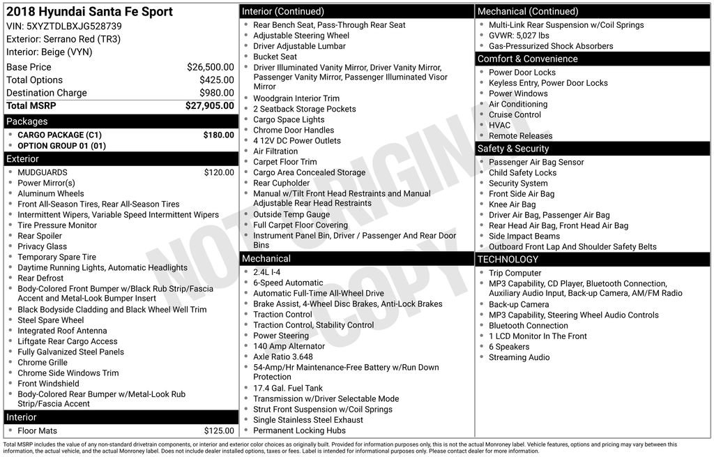 Used 2018 Hyundai Santa Fe Sport w/ Cargo Package AWD/4WD image 34