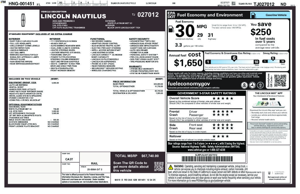 New 2026 Lincoln Nautilus Premier w/ Equipment Group 102A AWD/4WD image 30