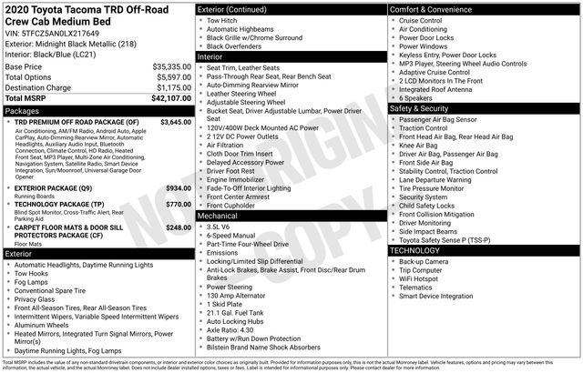 Used 2020 Toyota Tacoma TRD Off-Road w/ TRD Premium Off Road Package image 37