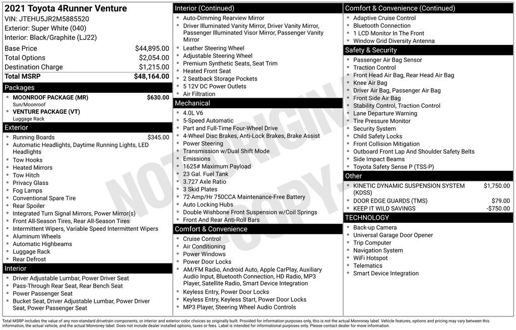 Used 2021 Toyota 4Runner Venture w/ Moonroof Package image 47