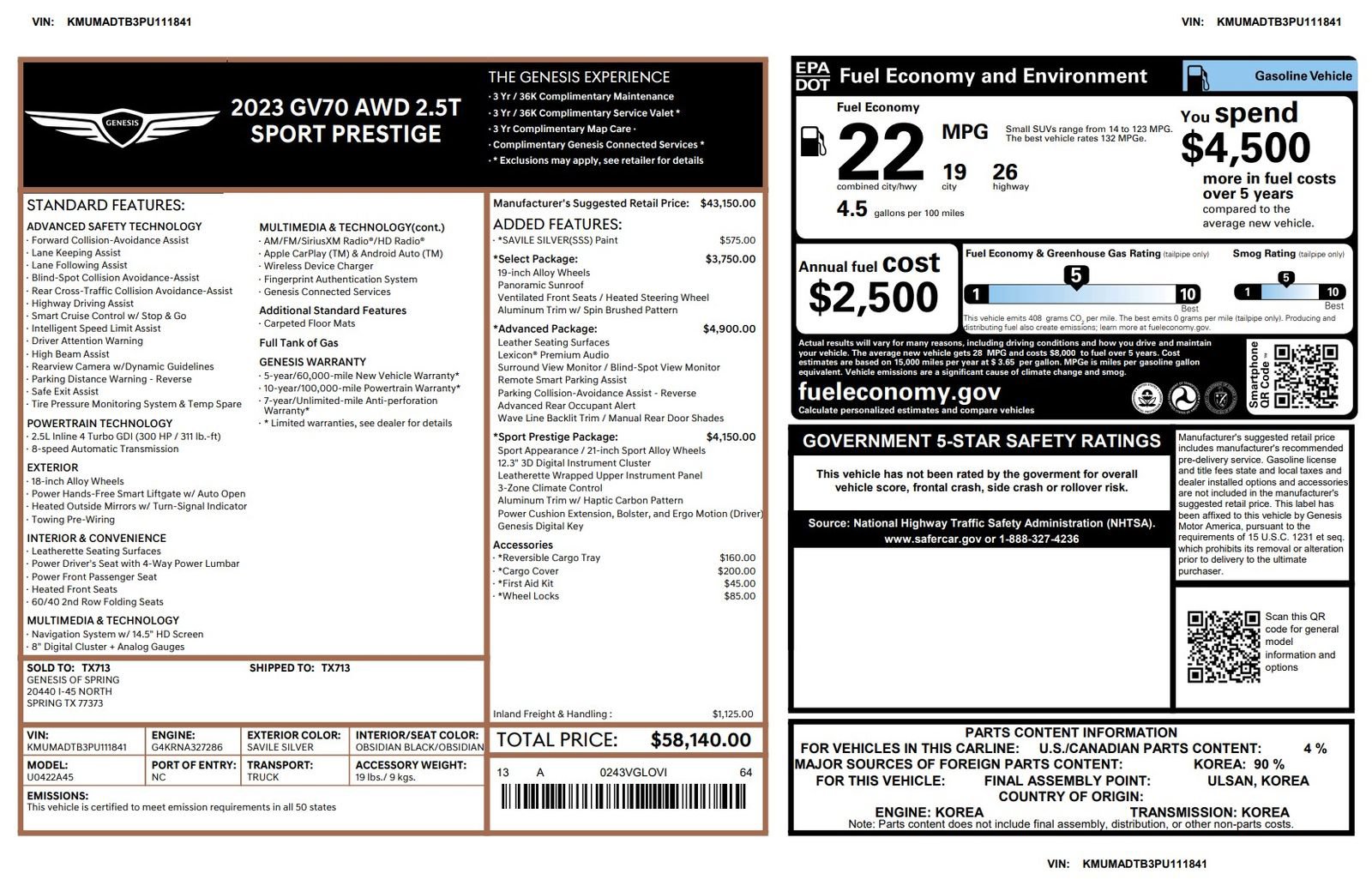 Used 2023 Genesis GV70 2.5T Sport Prestige w/ Sport Prestige Package image 3