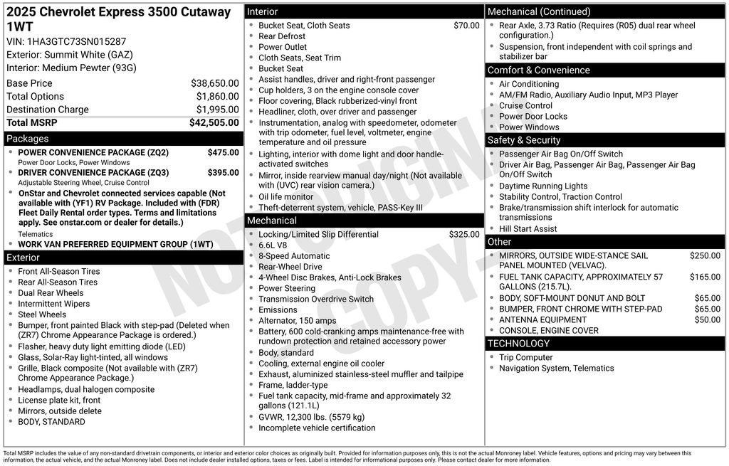 New 2025 Chevrolet Express 3500 w/ Power Convenience Package RWD image 31
