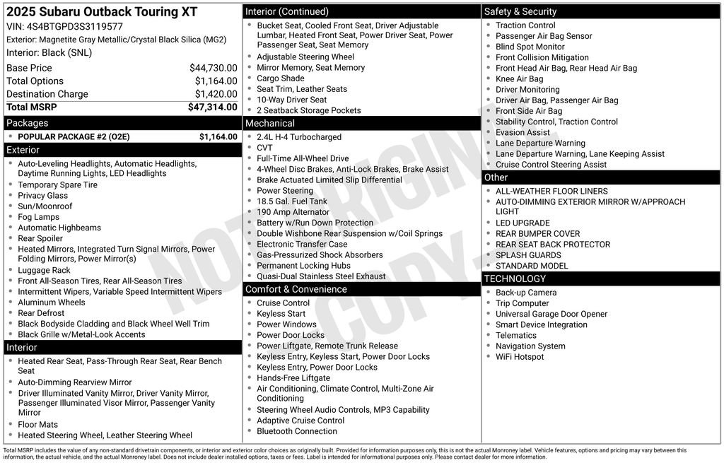 Used 2025 Subaru Outback Touring XT w/ Popular Package #2 image 34